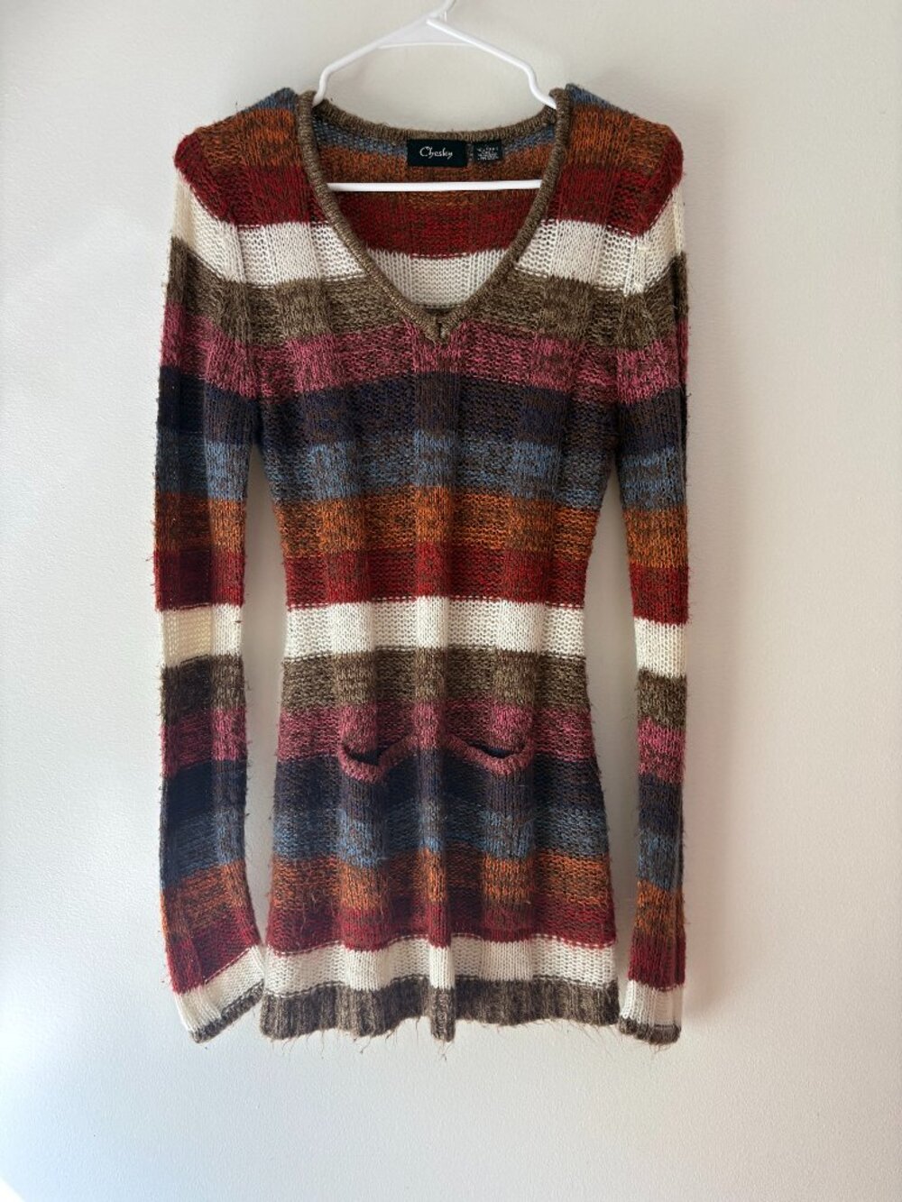 Vintage Y2K Chesley Striped Knit Tunic Sweater 🍂 Earth Tone Sz L